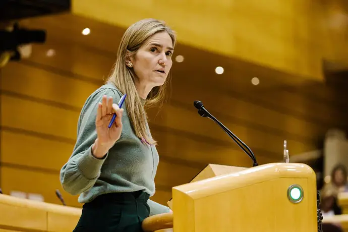 La vicepresidenta tercera y ministra para la Transición Ecológica y Reto Demográfico, Sara Aagesen, interviene durante una sesión plenaria en el Senado, a 25 de noviembre de 2025, en Madrid (España).