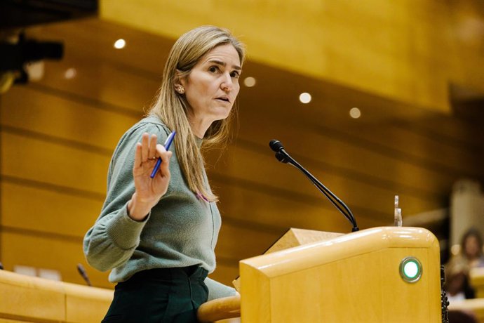 La vicepresidenta tercera y ministra para la Transición Ecológica y Reto Demográfico, Sara Aagesen, interviene durante una sesión plenaria en el Senado, a 25 de noviembre de 2025, en Madrid (España). El pleno estará marcado por el debate sobre la reforma 
