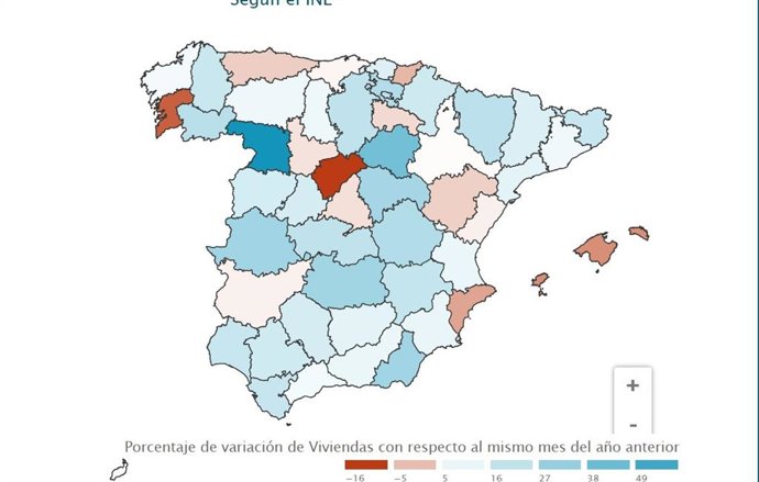 Porcentaje de variación de viviendas por porvincias con respecto al mismo mes del año anterior.