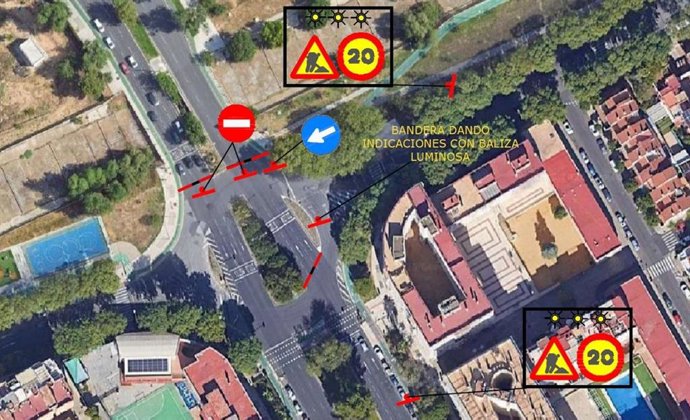 Mapa de los cortes por las pruebas del nuevo paso sobre el Canal Ranillas en Sevilla.