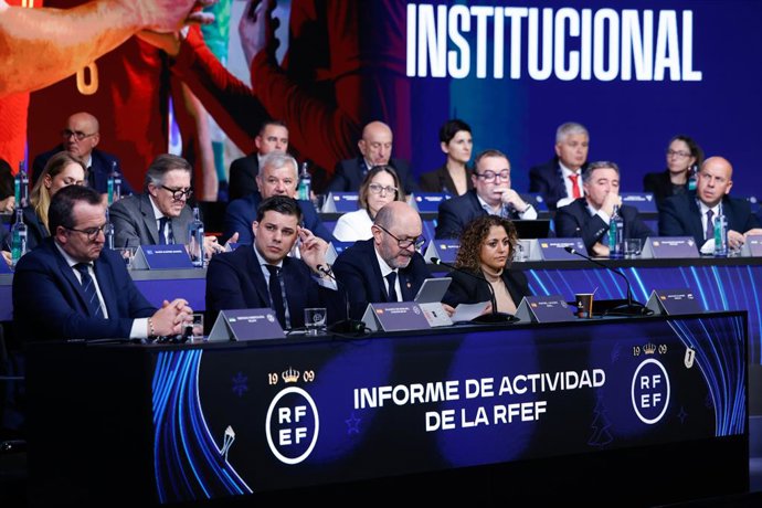 Rafael Louzán durante a Assembleia Geral Extraordinária da RFEF de 2025.