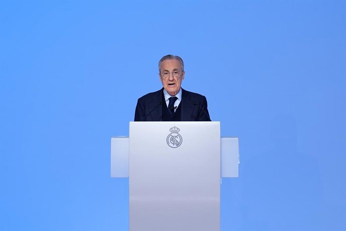 Florentino Perez, President of Real Madrid, attends during the Ordinary General Assembly of Representative Members of Real Madrid C.F. at Ciudad Deportiva Real Madrid on November 23, 2025, in Valdebebas, Madrid, Spain.