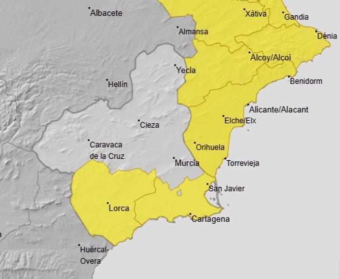 El Valle del Guadalentín y el Campo de Cartagena, en aviso de nivel amarillo por lluvias y tormentas