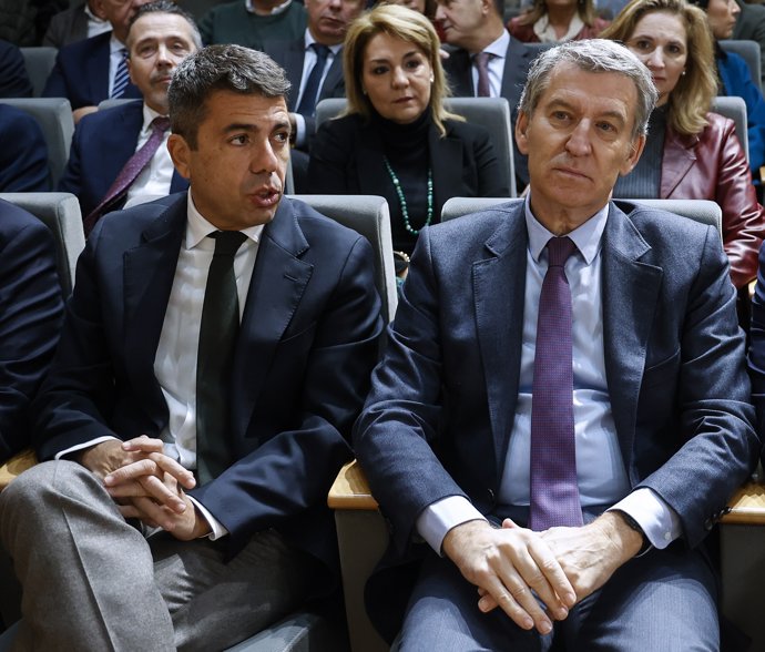 Archivo - Arxiu -L'expresident de la Generalitat valenciana, Carlos Mazón, i el líder del PP, Alberto Núñez Feijóo.