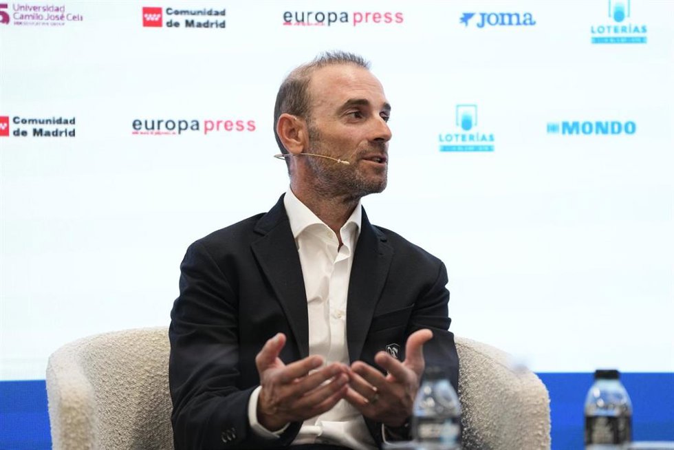 El seleccionador nacional de ciclismo, Alejandro Valverde, durante los Desayunos Deportivos Europa Press.