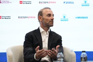 Alejandro Valverde during the Desayunos Deportivos Europa Press with Jose Vicioso Soto, President of the Royal Spanish Cycling Federation; Alejandro Valverde, national coach of elite men's road cycling team in Spain; Gema Pascual, Spanish women's national