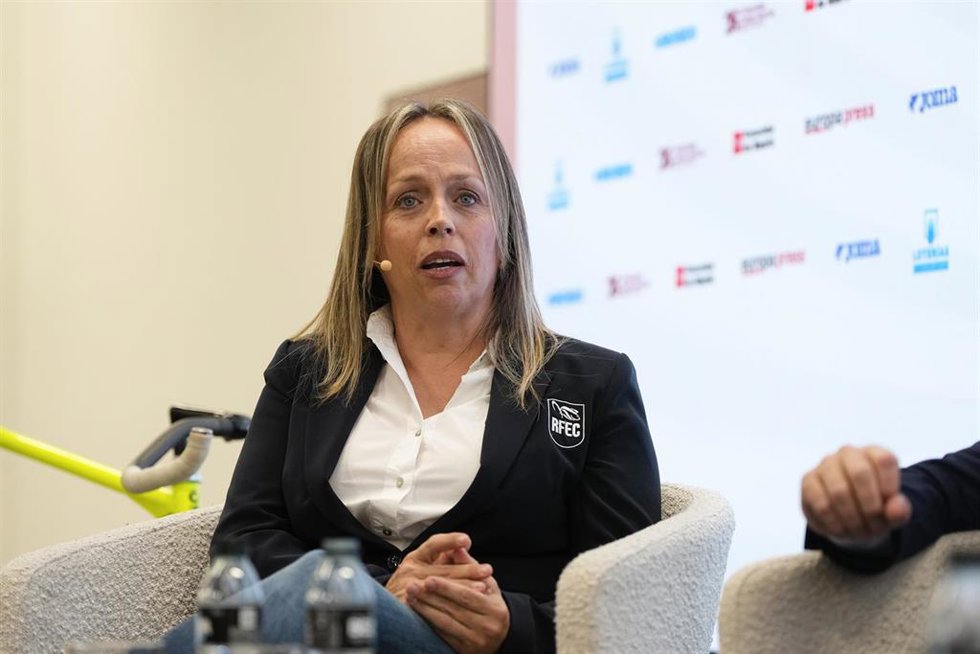 La seleccionadora nacional de ciclismo, Gema Pascual, durante los Desayunos Deportivos Europa Press.