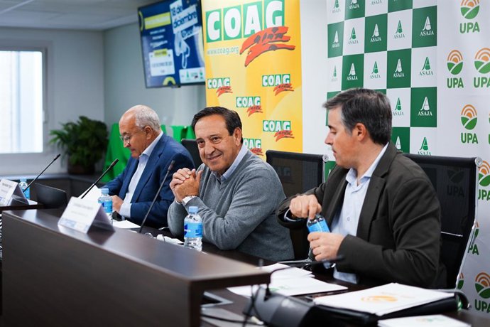 Archivo - Las principales organizaciones agrarias españolas  ASAJA, COAG y UPA, en una rueda de prensa sobre la protesta del campo en Bruselas, el 18 de diciembre