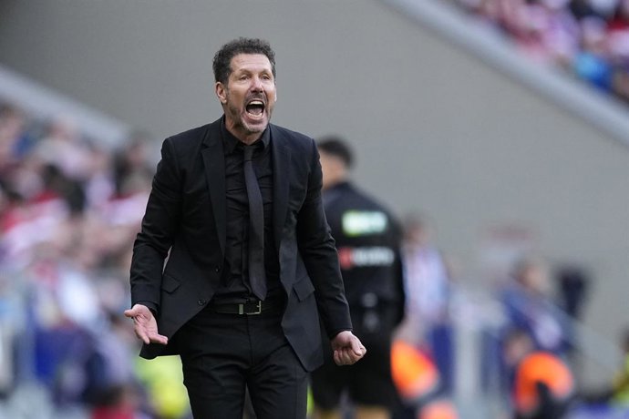 Diego Simeone, head coach of Atletico de Madrid, gestures during the Spanish League, LaLiga EA Sports, football match played between Atletico de Madrid and Valencia CF at Riyadh Air Metropolitano Stadium on December 13, 2025, in Madrid, Spain.