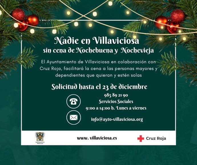 Villaviciosa organiza cenas gratuitas de Nochebuena y Nochevieja para personas mayores que viven solas