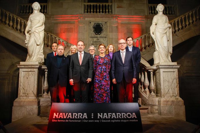 La presidenta de Navarra, María Chivite, encabeza la presentación de la Marca Navarra en un acto en Barcelona.