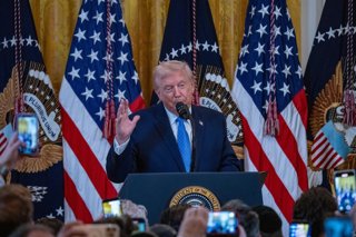 December 16, 2025, Washington, District of Columbia, USA: US President Donald Trump during a Hanukkah reception in the East Room of the White House in Washington, DC, US, on Tuesday, Dec. 16, 2025.
