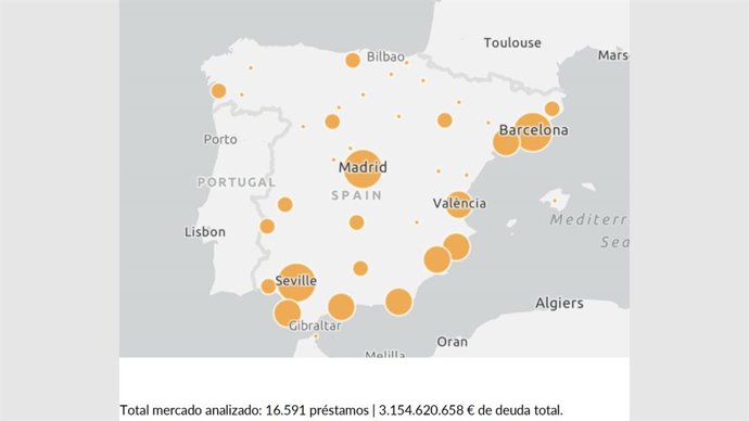 Distribución geográfica del mercado de créditos con subyacente inmobiliario en España