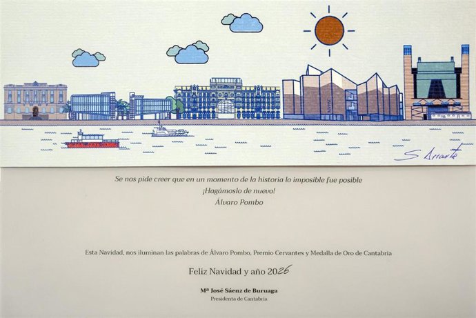 Buruaga felicita la Navidad con una ilustración de proyectos culturales que serán realidad en 2026 y una frase de Pombo