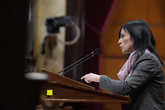 La líder de Aliança Catalana, Sílvia Orriols, inteviene en la comparecencia del presidente de la Generalitat, Salvador Illa, sobre la peste porcina africana