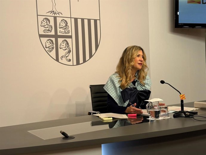 La vicepresidenta y portavoz del Gobierno de Aragón, Mar Vaquero, en la rueda de prensa posterior al Consejo de Gobierno.