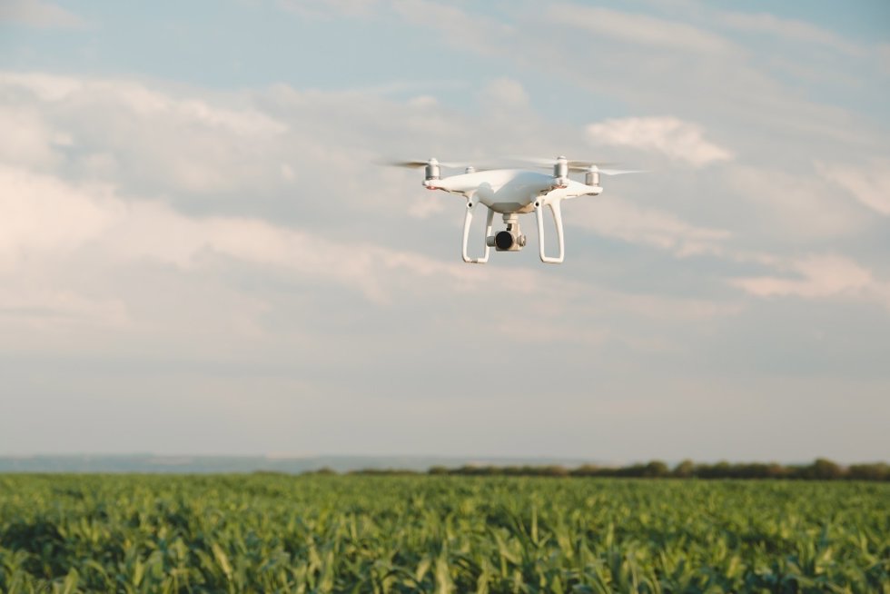 Un dron sobrevuela un campo.