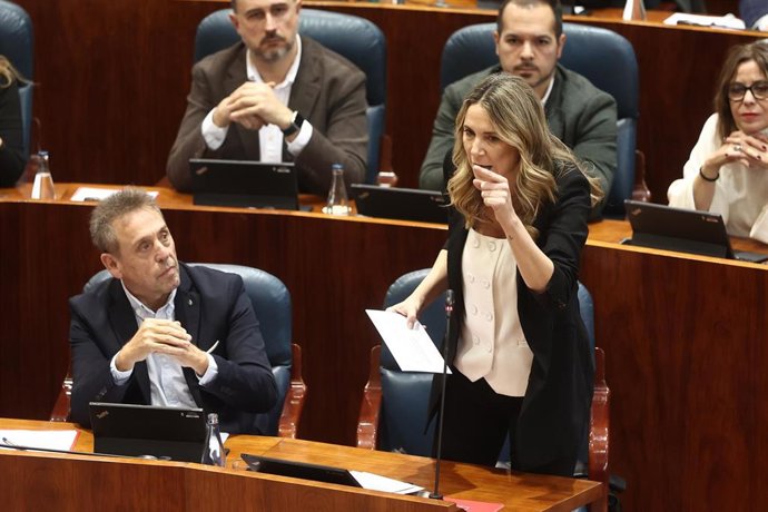 La portavoz del PSOE en la Asamblea, Mar Espinar, interviene durante una sesión plenaria en la Asamblea de Madrid