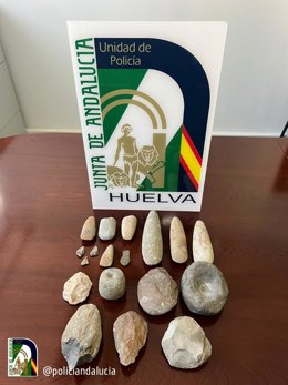 Piezas recuperadas por la Policía Nacional Adscrita a Andalucía en Huelva.