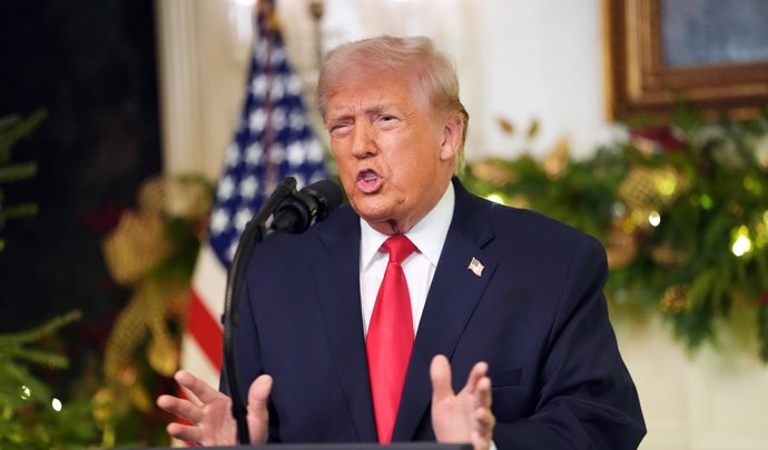 El presidente de Estados Unidos, Donald Trump, en su discurso a la nación, en la Casa Blanca