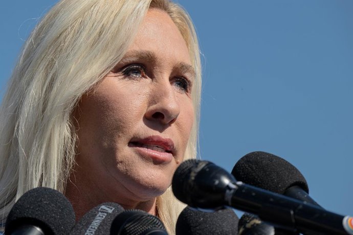 Archivo - September 3, 2025, Washington Dc, New York, USA: Congresswoman, Marjorie Taylor Green speaks at a press conference outside the Capitol on Wednesday with the alleged victims of disgraced financier and sex trafficker Jeffrey Epstein in an effort t