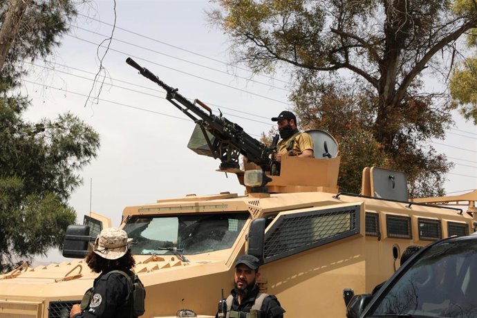 Archivo - Miembros de las fuerzas de seguridad de Siria en la localidad de Ashrafiyat Sahnaya, al suroeste de la capital, Damasco (archivo)