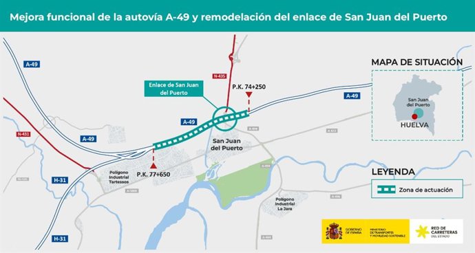 Proyecto de construcción para la mejora de la funcionalidad y la movilidad de la A-49 en Huelva.