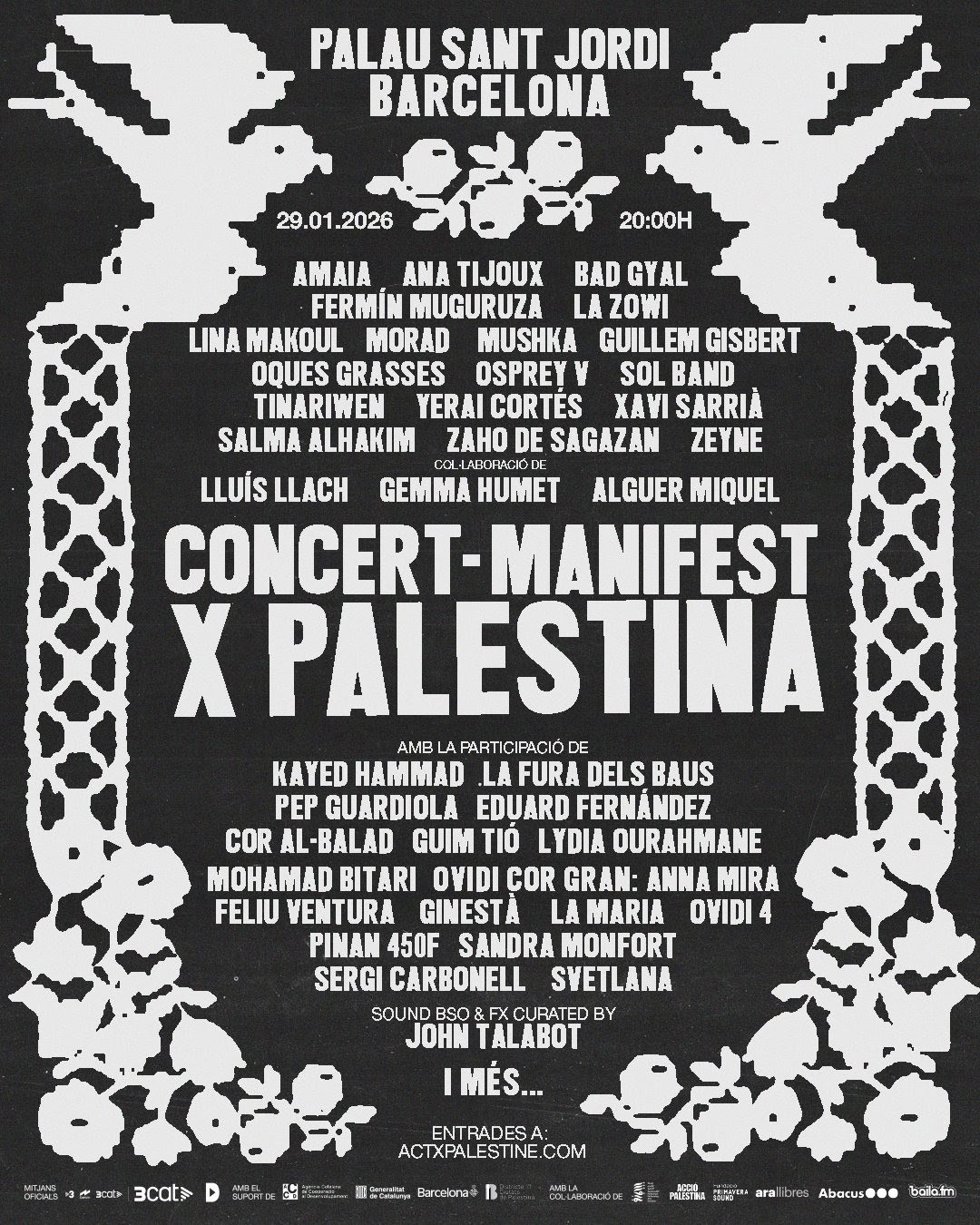 Cartel del Concierto-Manifiesto x Palestina en el Palau Sant Jordi de Barcelona