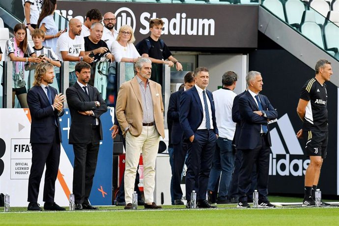 Archivo - De izda a dcha: Pavel Nevdev, Andrea Agnelli, Maurizio Arrivabene y Federico Cherubini 