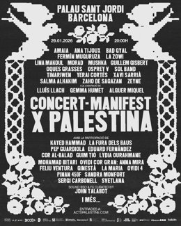 Cartell del Concert-Manifest x Palestina al Palau Sant Jordi de Barcelona