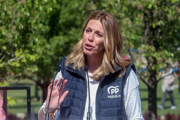 Archivo - La candidata del PP a la alcaldía de Pozuelo de Alarcón, Paloma Tejero Toledo, durante un acto de precampaña del Partido Popular, en el Parque Miguel Ángel Blanco, a 16 de abril de 2023, en Boadilla del Monte, Madrid (España). 