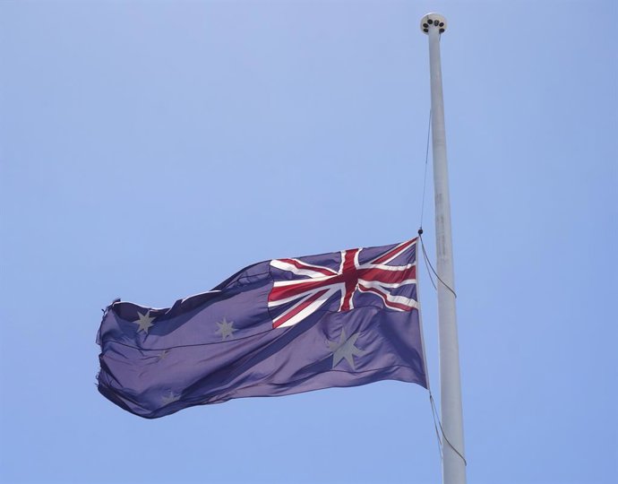 December 15, 2025: The Australian national flag flies at half mast in Adelaide central business district.  At the request of Prime Minister Anthony Albanese , flags across Australia are to be flown at half-mast to honour the victims of the tragic events o