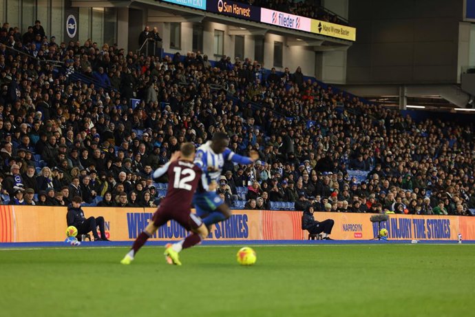 General shot from December's Brighton & Hove Albion vs Aston Villa match at the American Express Stadium, highlighting the 'Real Injury Time' campaign by Naprosyn Pain Relief. Copyright: Matt Alexander/PA Media Assignments
