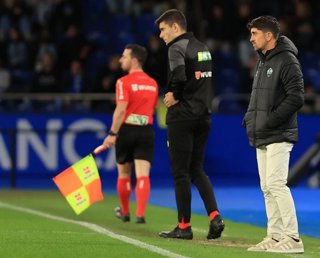 El entrenador del CD Castellón, Pablo Hernández, durante un partido
