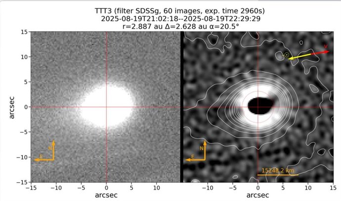 El Telescopio TTT en el Observatorio del Teide detecta el primer 'jet' periódico y oscilante en un cometa interestelar