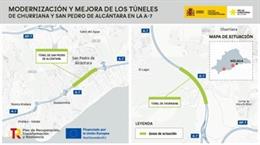 El Ministerio de Transportes y Movilidad Sostenible ha finalizado las obras de mejora y modernización de los túneles de Churriana y San Pedro de Álcántara, en la A-7 en la provincia de Málaga, con una inversión de 4,5 millones.