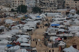 December 19, 2025, Gaza City, Gaza Strip, Palestinian Territory: General views of displaced persons' tents on the Gaza City beach. The displaced suffer doubly from the ravages of conflict and harsh weather conditions, as the tents offer no protection from
