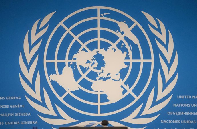 Archivo - November 12, 2025, Geneva, Geneva, Switzerland: Geneva Switzerland, 11/12/2025: Presentation of the UN Geneva seal during  the CITES Press Conference; the CITES (the Convention on International Trade in Endangered Species of Wild Fauna and Flora