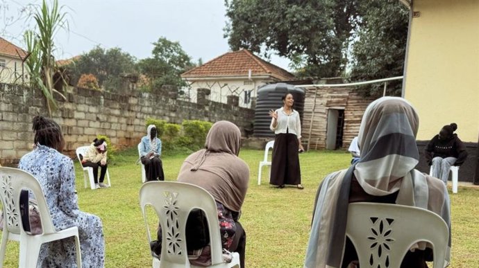 Sudanese refugee girls take part in a group psychosocial support session in Uganda.  Legal Action Worldwide