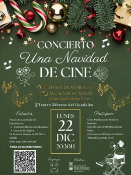 Cartel del concierto 'Una Navidad de cine' que ofrecerá la banda de música de Alcalá de Guadaíra (Sevilla).