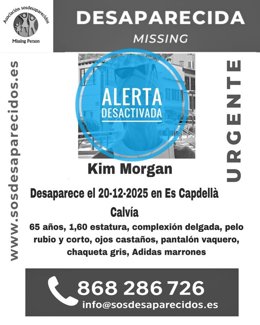 Imagen de la alerta desactivada por la desaparición de la mujer