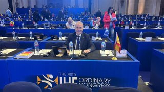 El presidente de la RFEBM, Francisco Blázquez, durante el 40º Congreso Ordinario de la IHF