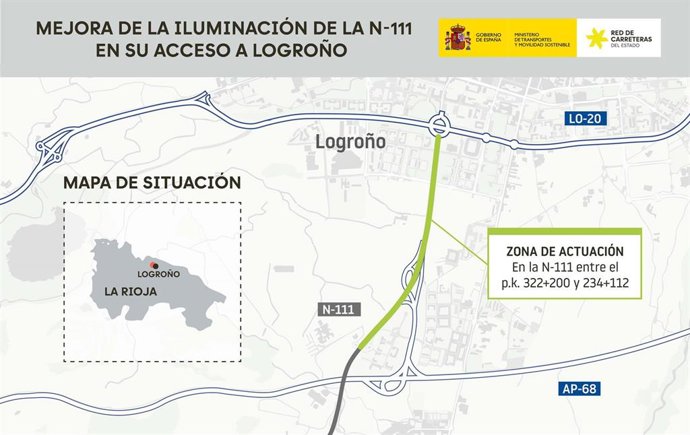 Transportes licita la mejora de la eficiencia energética para la iluminación de la N-111 a su paso por Logroño