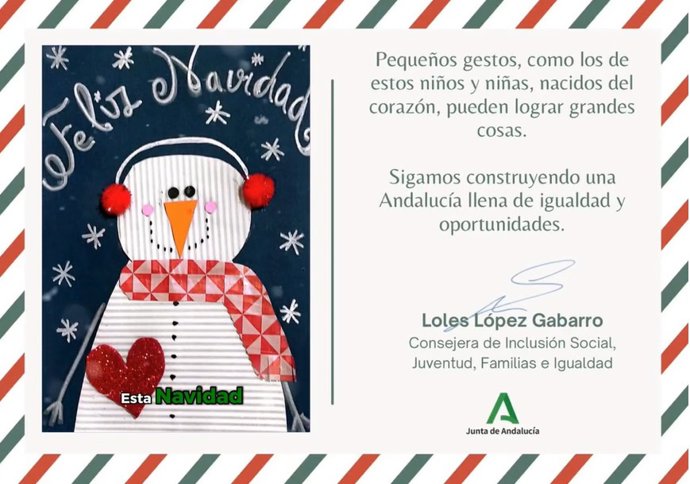 La Junta felicita la Navidad con dibujos elaborados por menores que en están en los recursos de acogida del Instituto Andaluz de la Mujer