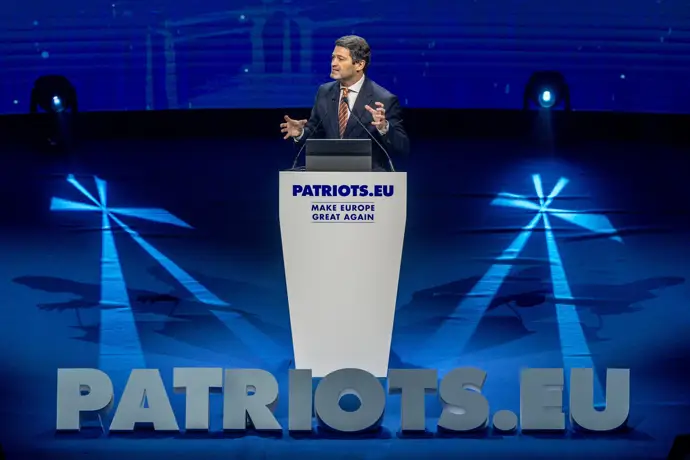 André Ventura durante a cumbre 'Patriots'.