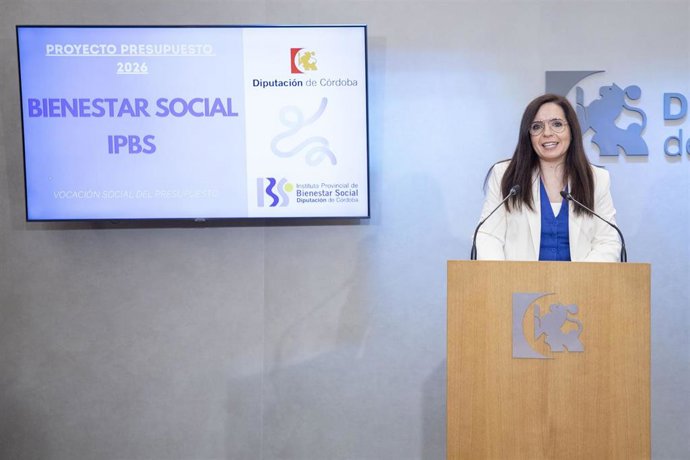 Irene Aguilera, durante la presentación de los presupuestos de Derechos Sociales de la Diputación para 2026.
