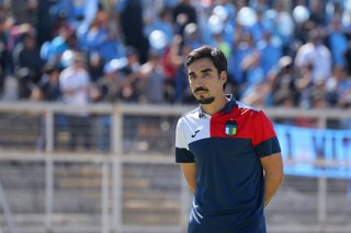 Futbol, Palestino vs Ohiggins. Fecha 23, Liga de Primera 2025. El entrenador de Ohiggins Francisco Meneghini es fotografiado durante el partido de primera division contra Palestino disputado en el Estadio Municipal de La Cisterna, Santiago,
