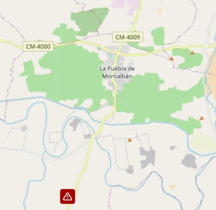 Mapa del accidente laboral en la Puebla de Montalbán, con un trabajador que se ha caído de un tejado.