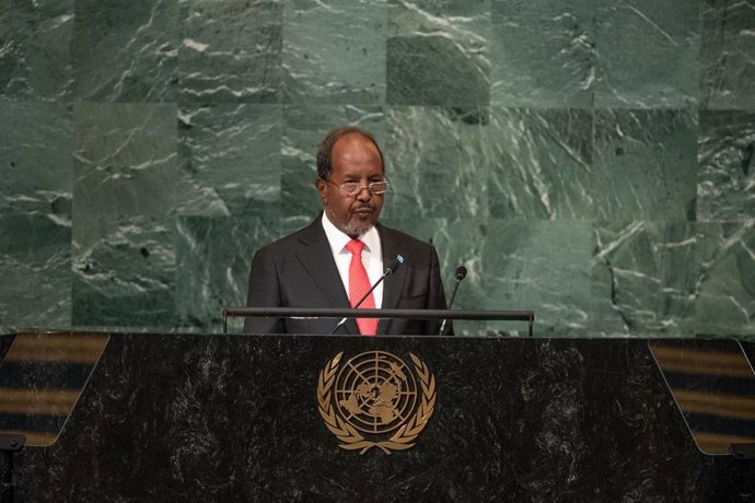 Archivo - El presidente de Somalia, Hasán Sheij Mohamud, durante su discurso en 2022 ante la Asamblea General de Naciones Unidas (archivo)