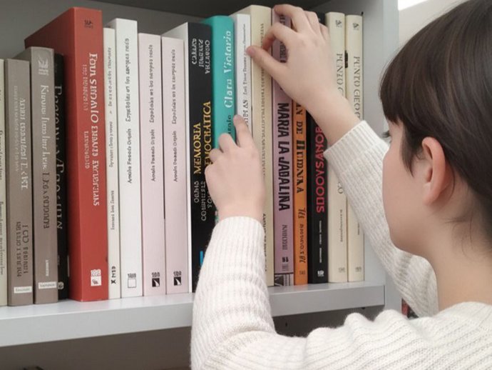 Niño consulta libros de la biblioteca